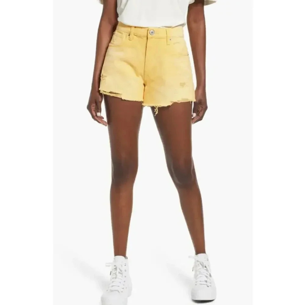 NWT STS Blue Layne 11'' High Rise Shorts Cut-Off Denim Raw Hem Marigold Size 27